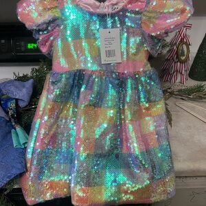 Lola + The Boys pink, blue, purple, orange, green & yellow plaid  Sequin Dress